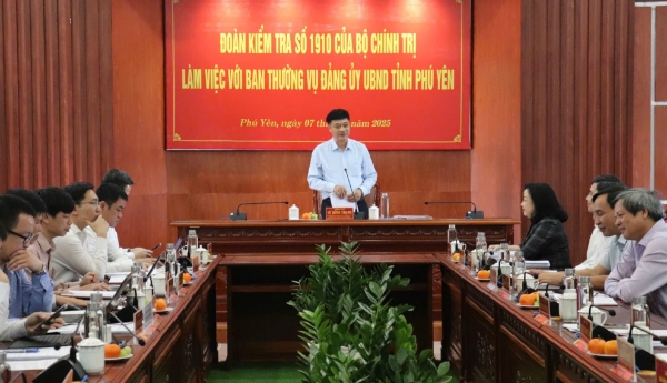 Hình ảnh cho bài viết Đoàn kiểm tra số 1910 của Bộ Chính trị làm việc với Ban Thường vụ Đảng ủy Ủy ban nhân dân tỉnh Phú Yên