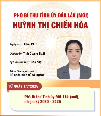 Hiển thị chi tiết cho (Infographic) Phó Bí thư Tỉnh ủy Đắk Lắk (mới) Huỳnh Thị Chiến Hòa Hình ảnh cho bài viết (Infographic) Phó Bí thư Tỉnh ủy Đắk Lắk (mới) Huỳnh Thị Chiến Hòa